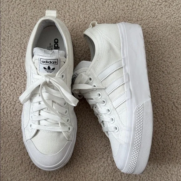 Adidas Nissa Platform White Canvas Sneakers - Picture 4 of 10